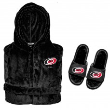 Carolina Hurricanes ISlide Black Hooded Phantom Robe & Fur Slide Bundle