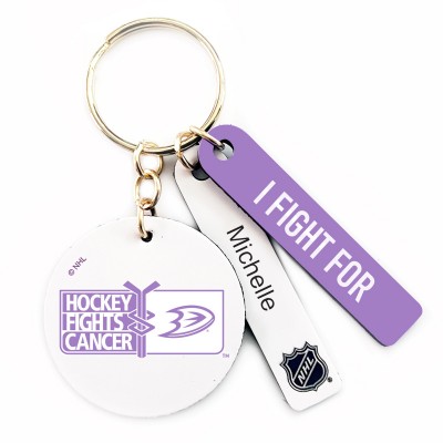 Anaheim Ducks Hockey Fights Cancer Personalized Leather Round Keychain