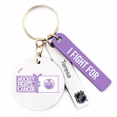 Брелок Edmonton Oilers Hockey Fights Cancer Personalized Leather Round