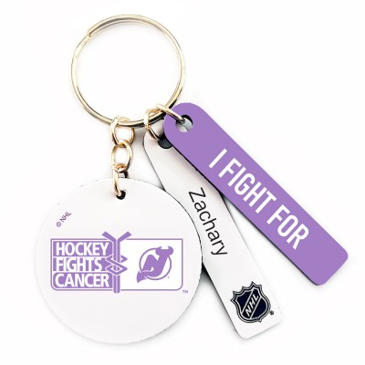 New Jersey Devils Hockey Fights Cancer Personalized Leather Round Keychain