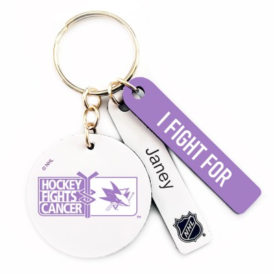 San Jose Sharks Hockey Fights Cancer Personalized Leather Round Keychain