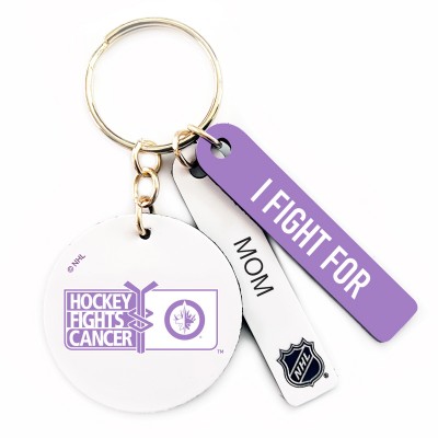 Winnipeg Jets Hockey Fights Cancer Personalized Leather Round Keychain