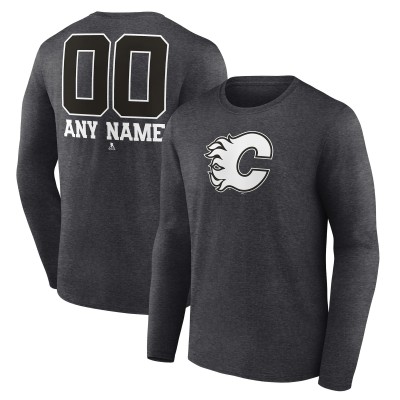 Именная футболка с длинным рукавом Calgary Flames Monochrome - Charcoal