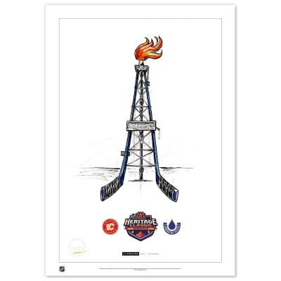 Edmonton Oilers vs. Calgary Flames 2023 NHL Heritage Classic 24 x 36 Sketch Limited Edition Art Print