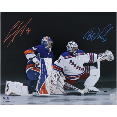 Igor Shesterkin New York Rangers & Ilya Sorokin New York Islanders Autographed Fanatics Authentic 16 x 20 On One Knee Photograph