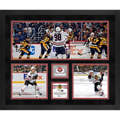 Connor Bedard Chicago Blackhawks Fanatics Authentic Framed NHL Debut 20 x 24 3-Photograph Collage with Game-Used Ice from Debut Game - Limited Edition of 198