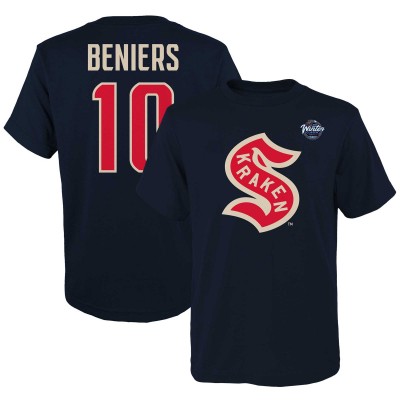 Футболка Matty Beniers Seattle Kraken Youth 2024 NHL Winter Classic Name & Number - Deep Sea Blue