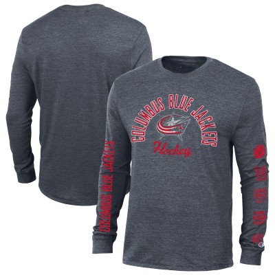 Футболка с длинным рукавом Columbus Blue Jackets Champion Multi-Logo Tri-Blend - Heather Navy