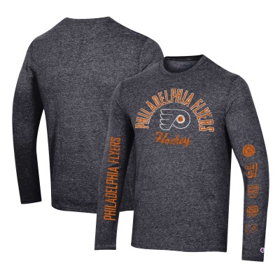 Футболка с длинным рукавом Philadelphia Flyers Champion Multi-Logo Tri-Blend - Heather Black
