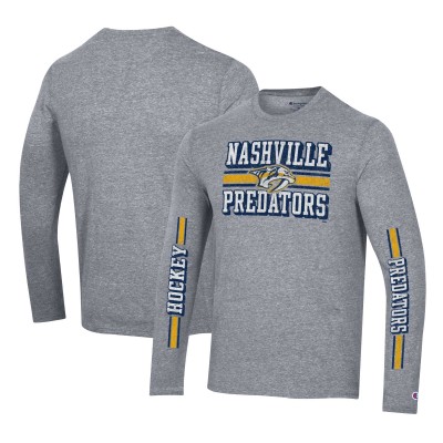 Футболка с длинным рукавом Nashville Predators Champion Tri-Blend Dual-Stripe - Heather Gray