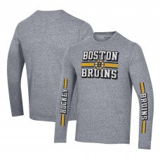 Футболка с длинным рукавом Boston Bruins Champion Tri-Blend Dual-Stripe - Heather Gray