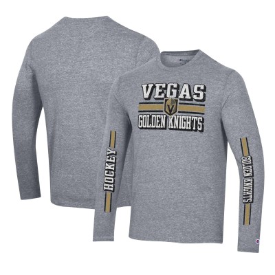 Футболка с длинным рукавом Vegas Golden Knights Champion Tri-Blend Dual-Stripe - Heather Gray