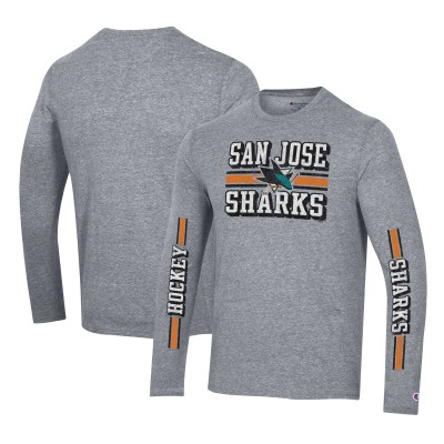 Футболка с длинным рукавом San Jose Sharks Champion Tri-Blend Dual-Stripe - Heather Gray
