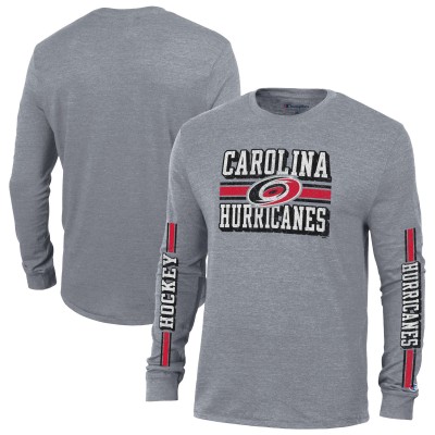 Футболка с длинным рукавом Carolina Hurricanes Champion Tri-Blend Dual-Stripe - Heather Gray