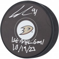 Шайба Leo Carlsson Anaheim Ducks Autographed Fanatics Authentic with 1st NHL Goal 10/19/23 Inscription