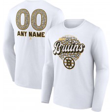 Unisex Boston Bruins White Personalized Name & Number Leopard Print Long Sleeve T-Shirt