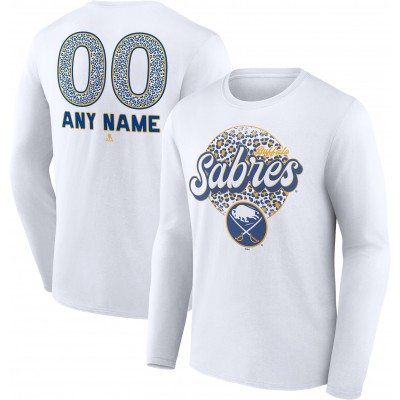 Футболка с длинным рукавом Unisex Buffalo Sabres White Personalized Name & Number Leopard Print