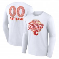Unisex Calgary Flames White Personalized Name & Number Leopard Print Long Sleeve T-Shirt