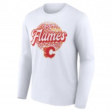 Unisex Calgary Flames White Personalized Name & Number Leopard Print Long Sleeve T-Shirt