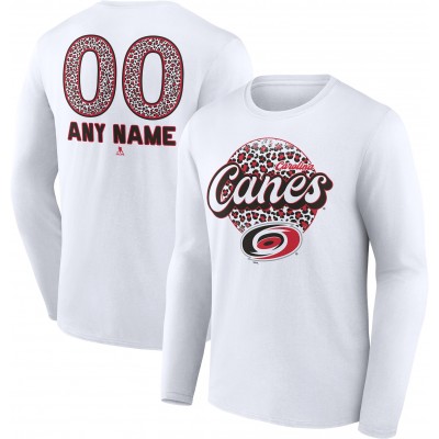 Именная футболка с длинным рукавом Carolina Hurricanes Unisex Leopard Print - White