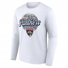 Именная футболка с длинным рукавом Florida Panthers Unisex Leopard Print  - White