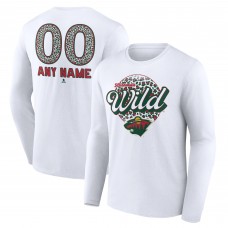 Именная футболка с длинным рукавом Minnesota Wild Unisex Leopard Print - White