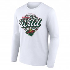 Именная футболка с длинным рукавом Minnesota Wild Unisex Leopard Print - White