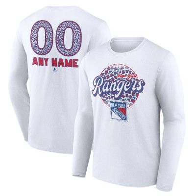 Именная футболка с длинным рукавом Unisex New York Rangers White Leopard Print