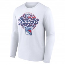 Именная футболка с длинным рукавом Unisex New York Rangers White Leopard Print