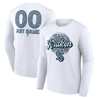 Unisex Seattle Kraken White Personalized Name & Number Leopard Print Long Sleeve T-Shirt