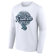 Unisex Seattle Kraken White Personalized Name & Number Leopard Print Long Sleeve T-Shirt