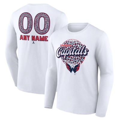 Unisex Washington Capitals White Personalized Name & Number Leopard Print Long Sleeve T-Shirt