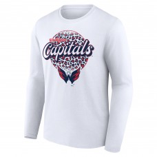 Unisex Washington Capitals White Personalized Name & Number Leopard Print Long Sleeve T-Shirt