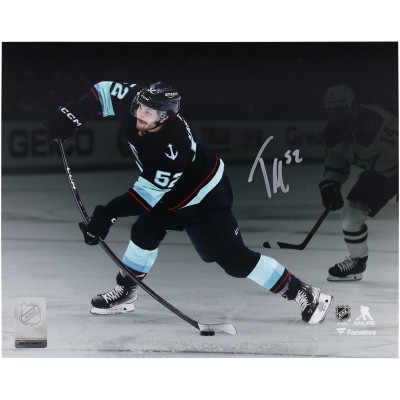 Tye Kartye Seattle Kraken Autographed Fanatics Authentic 8 x 10 Deep Sea Blue Jersey Shooting Photograph