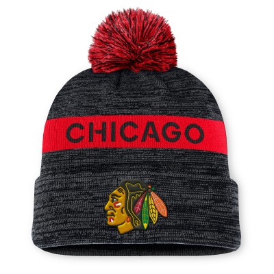 Шапка с помпоном Chicago Blackhawks Fanatics Authentic Pro Rink Cuffed Knit - Black/Red