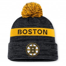 Boston Bruins Fanatics Black/Gold Authentic Pro Rink Cuffed Knit Hat with Pom