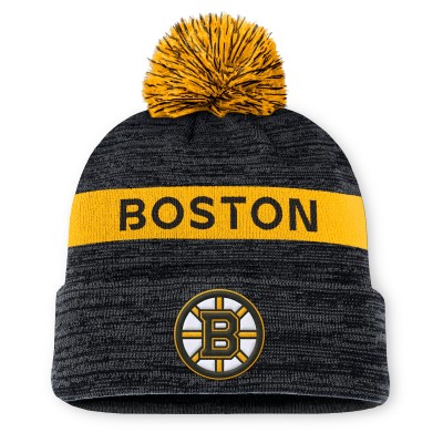 Шапка с помпоном Boston Bruins Fanatics Black/Gold Authentic Pro Rink Cuffed Knit