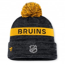 Boston Bruins Fanatics Black/Gold Authentic Pro Rink Cuffed Knit Hat with Pom