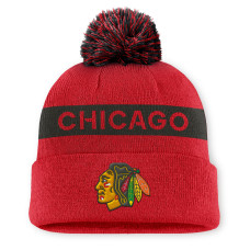 Женская шапка с помпоном Chicago Blackhawks Fanatics Red/Black Authentic Pro Rink Cuffed