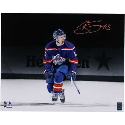 Mathew Barzal New York Islanders Autographed Fanatics Authentic 16 x 20 Reverse Retro Celebration Spotlight Photograph