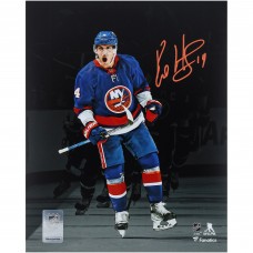 Bo Horvat New York Islanders Autographed Fanatics Authentic 8 x 10 Blue Jersey Celebrating Spotlight Photograph