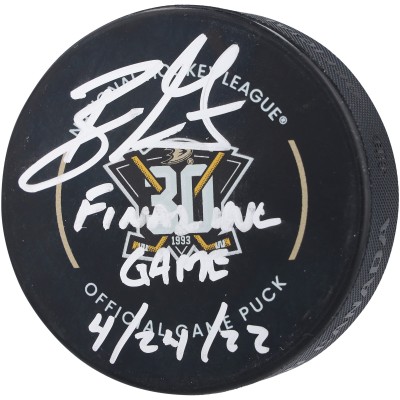 Шайба Ryan Getzlaf Anaheim Ducks Autographed Fanatics Authentic 30th Anniversary Official Game with Final NHL Game 4/24/22 Inscription