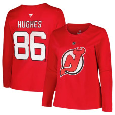 Женская футболка с длинным рукавом New Jersey Devils Jack Hughes Profile Red Plus Size Distressed Printed Name & Number Женская футболка с длинным рукавом New Jersey Devils Jack Hughes Profile Red Plus Size Distressed Printed Name & Number