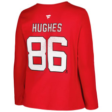 Женская футболка с длинным рукавом New Jersey Devils Jack Hughes Profile Red Plus Size Distressed Printed Name & Number Женская футболка с длинным рукавом New Jersey Devils Jack Hughes Profile Red Plus Size Distressed Printed Name & Number