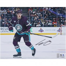 Leo Carlsson Anaheim Ducks Autographed Fanatics Authentic 16 x 20 Purple Jersey Skating Photograph