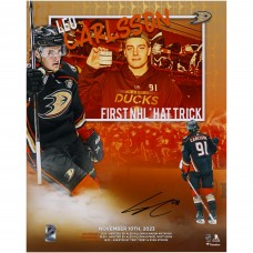 Leo Carlsson Anaheim Ducks Autographed Fanatics Authentic 16 x 20 First NHL Hat Trick Stylized Photograph