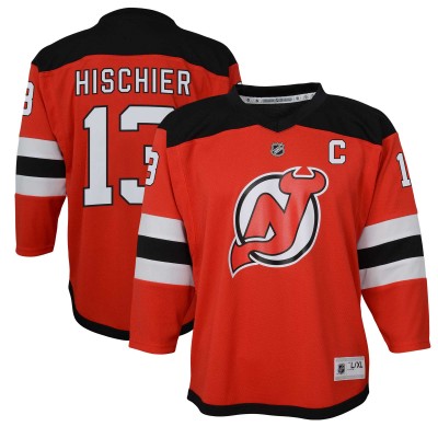 Подростковая New Jersey Devils Nico Hischier Red Captain Patch Home Replica Player Jersey