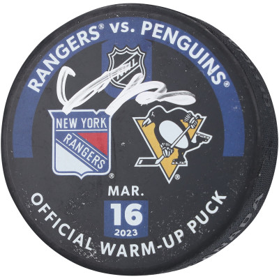 Шайба Adam Fox New York Rangers Autographed Fanatics Authentic Practice-Used Used During Warmups vs. Pittsburgh Penguins on March 16, 2023