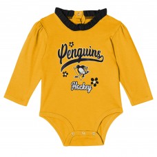 Girls Infant Pittsburgh Penguins 3-Piece Rink Queen Long Sleeve Bodysuit, Pants & Headband Set