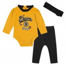 Girls Infant Boston Bruins Black Rink Queen Long Sleeve 3-Piece Set